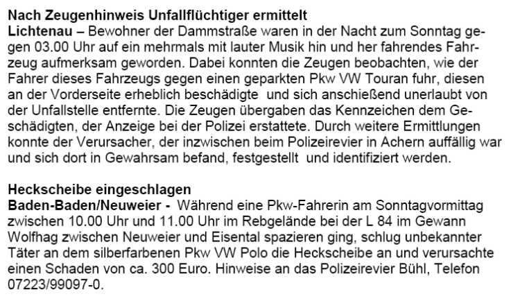 Fensterscheibe eingeschlagen: Diebstahl aus Auto in Bühl-Vimbuch